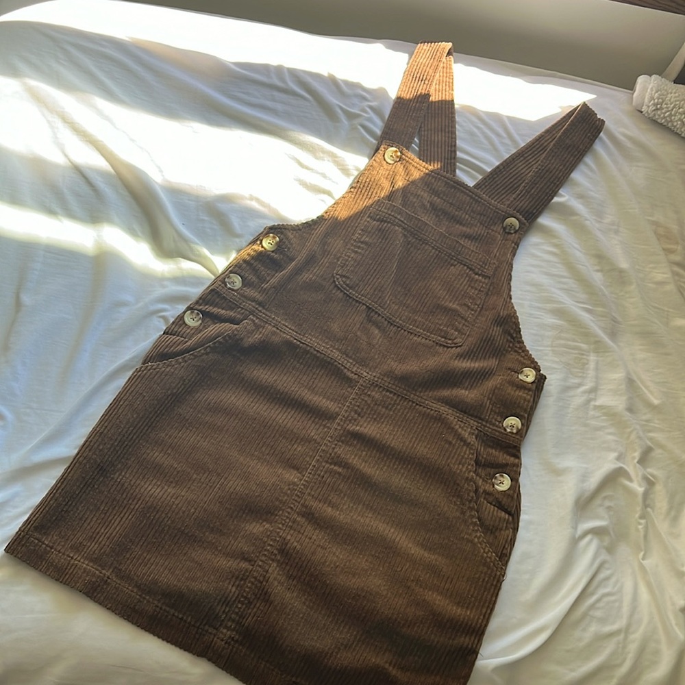 Brown corduroy overall dress